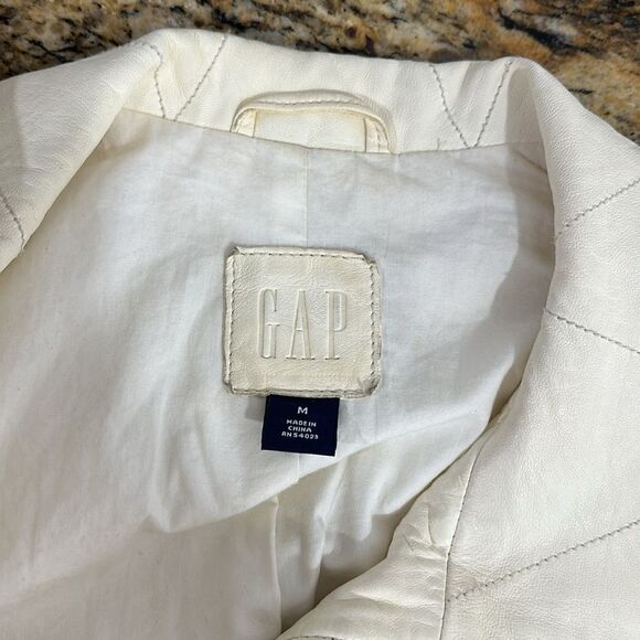 GAP Genuine Leather Full Zip Jacket With Pockets In Ivory Size M - Picture 5 of 11